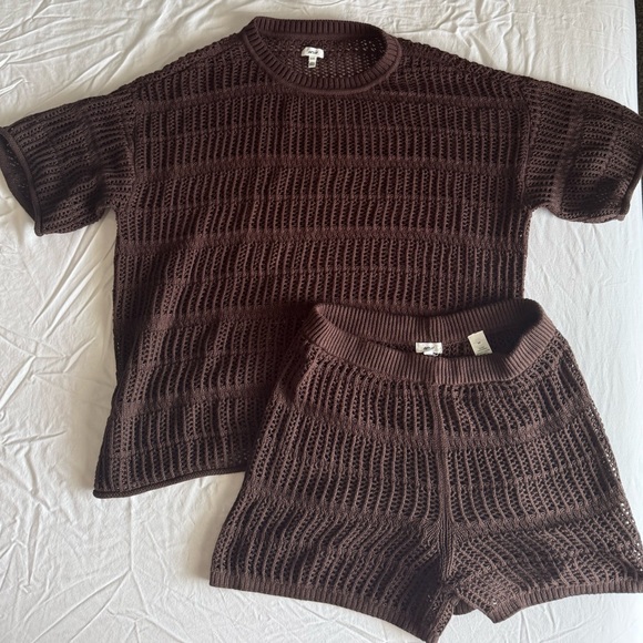 aerie Other - Aerie 100% Cotton Crochet Oversized Short Sleeve & Shorts Set